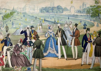 Vista de St. Jamess do Green Park, Londres por Benjamin Read, c.1838 (aquatinta colorida)